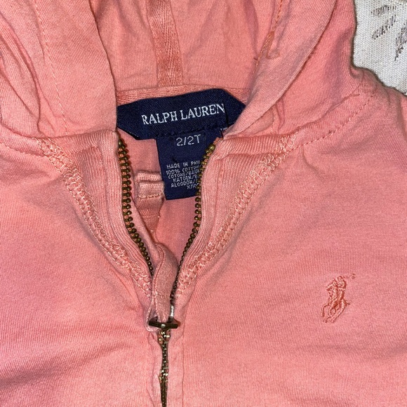 Ralph Lauren Girls Coral Pink Zip Hoodie - Picture 2 of 3